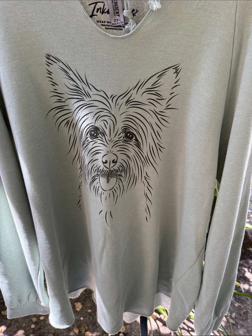 Pet Portrait Sweater — Sage Green with Yorkie Dog Illustration